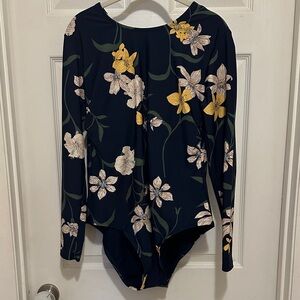 NWT, Navy Floral Long Sleeve Bathingsuit
